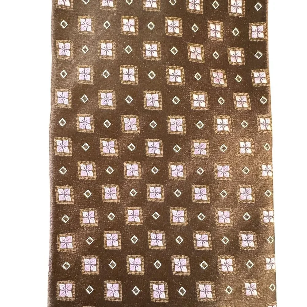 NWT!Ermenegildo Zegna Mens Burgundy/Pink Medallion Pattern 100% Silk Necktie 60